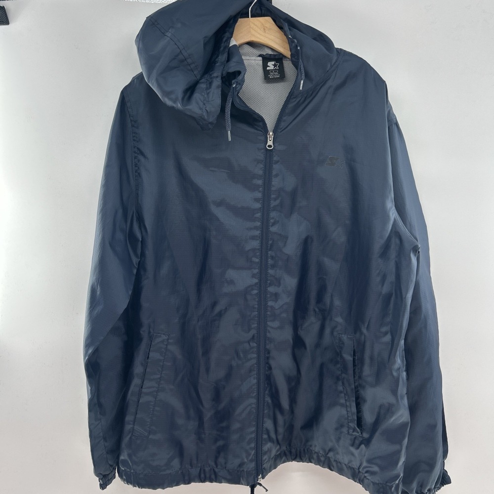 Vintage Blank Men's Starter Hooded  jacket Zip Navy Blue Jacket Size Large